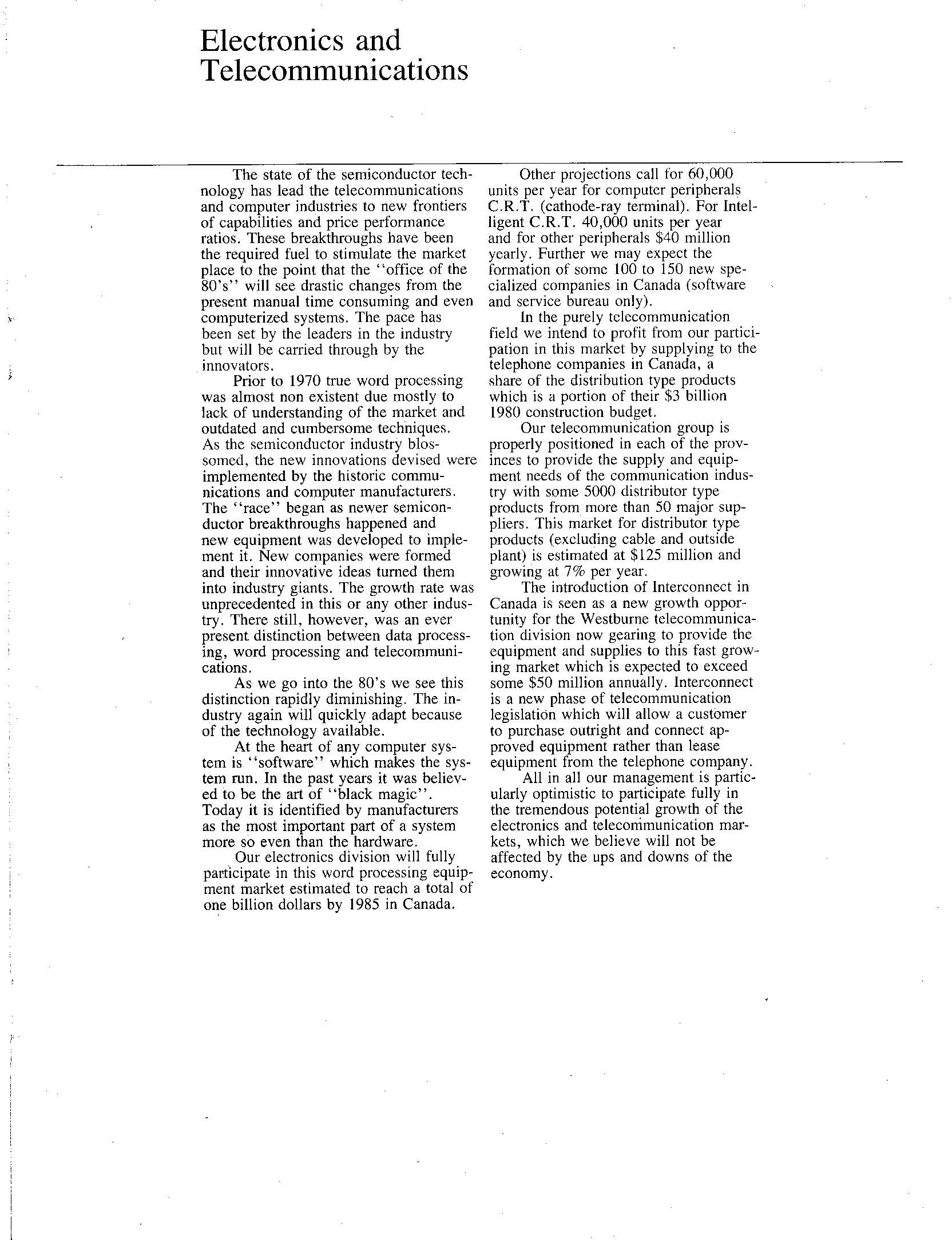 United Westburne Industries Annual Report 1980 Electronics Division