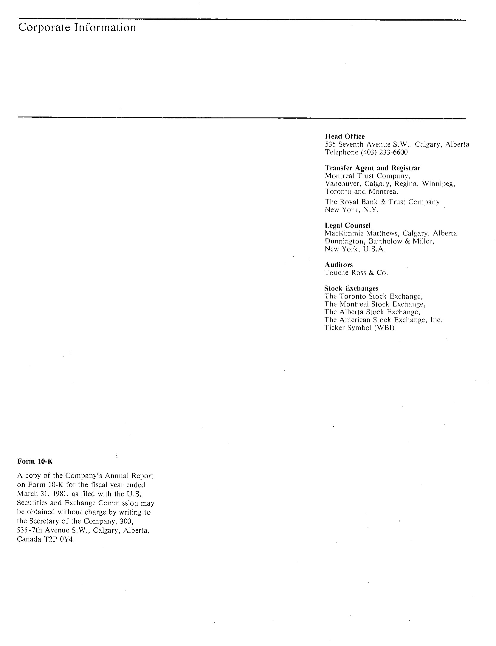 Rapport Annuel Westburne International Industries 1981