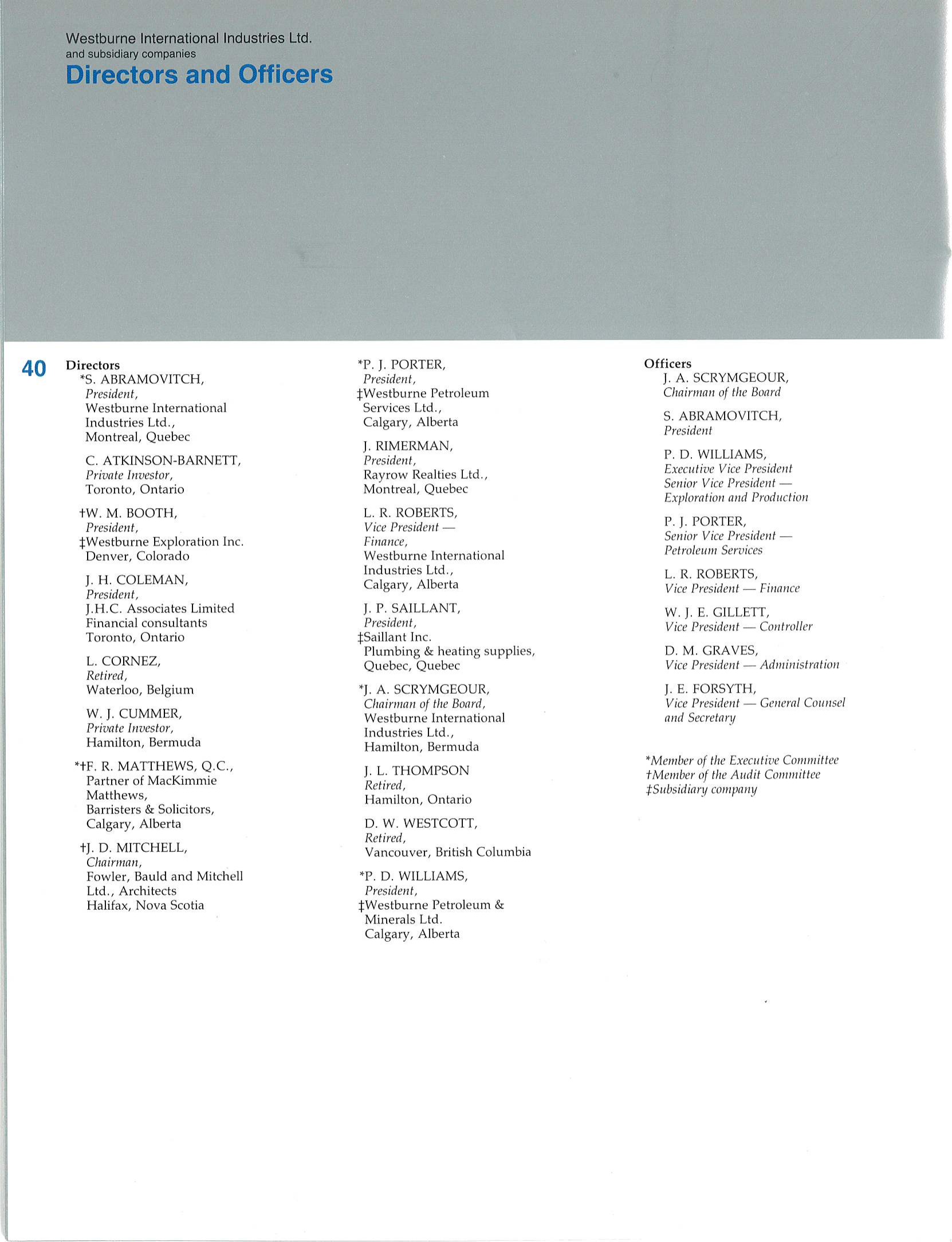 Rapport Annuel Westburne International Industries 1986